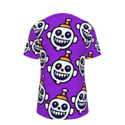 Back view of Creepboy T-Shirt showcasing the continuation of the all-over print design with the bold boogeyman graphic on a purple background.