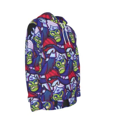 Right side view of Insane Monkey Hoodie emphasizing the bold and colorful Mojo JoJo graphic.