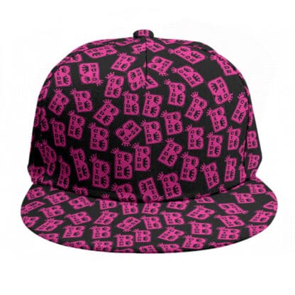 Front view of B-Cide Logo Hat featuring the vibrant pink B-Cide logo on a sleek black flat-brim cap.