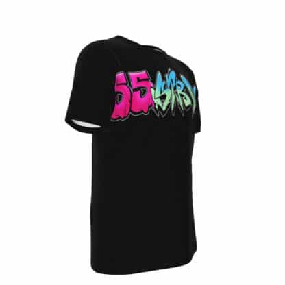 Right side view of 55 Strong T-shirt showcasing the graffiti logo placement and fit.