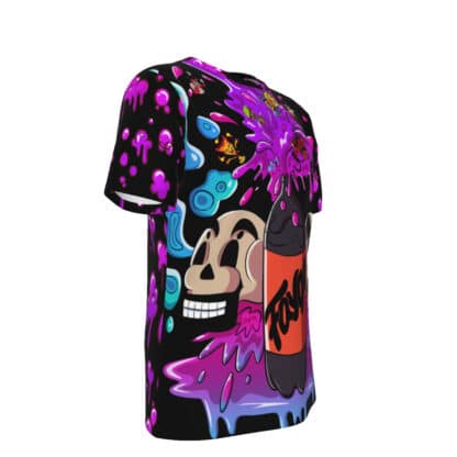 Right side view of Faygo Rain T-Shirt showing the bold Faygo spray graphic and overall fit.