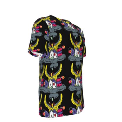 Right side view of Coyote Bomb T-Shirt showing the bold, humorous design and vibrant all-over print style.