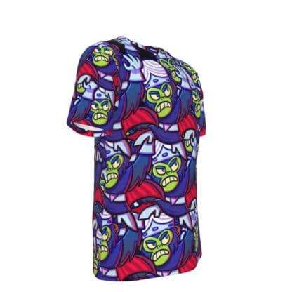 Right side view of Crazy Monkey T-Shirt showing the energetic all-over print and vibrant design.