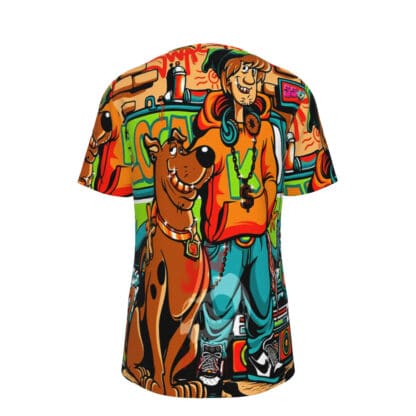 Right side view of T-shirt highlighting the fit and placement of the Scooby and Shaggy design.