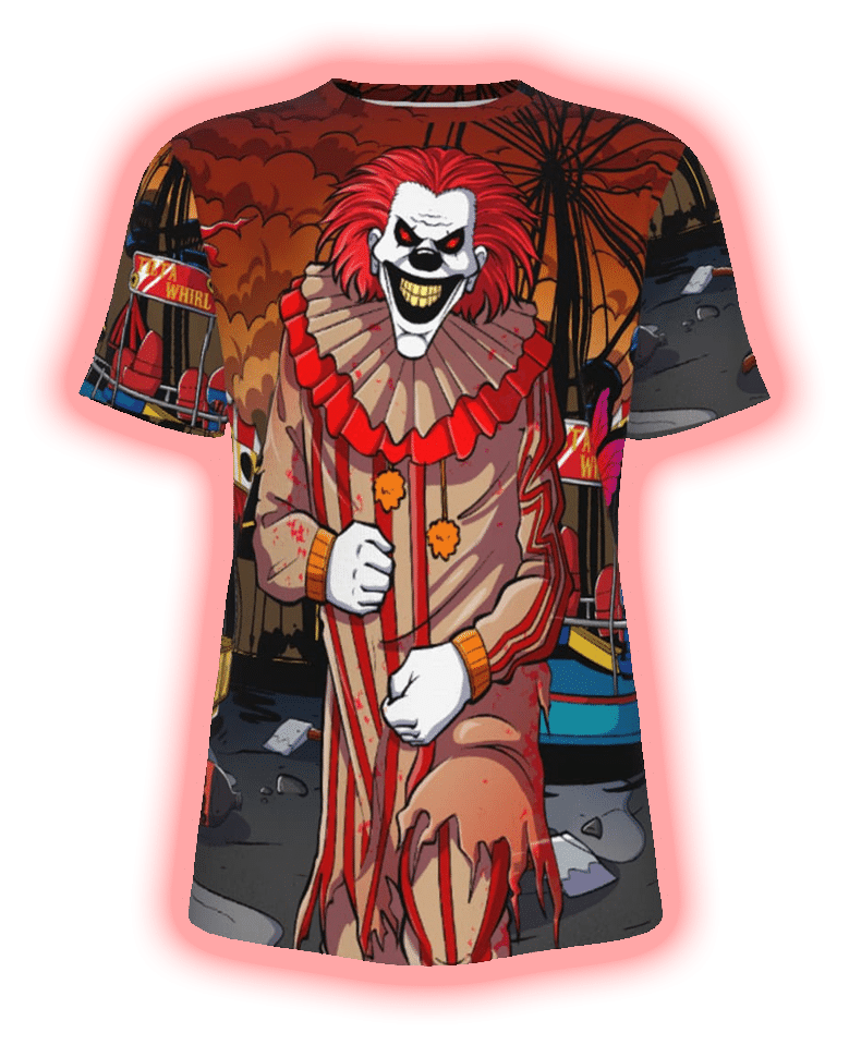 Dark Carnival T-shirt featuring a Juggalo-style clown with iconic ICP elements, perfect for ICP streetwear fans.