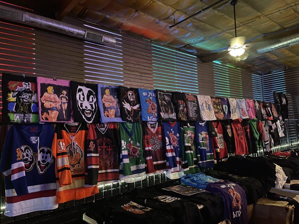 Merchandise table from the three headed monster tour