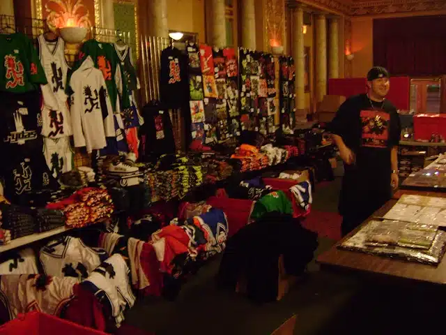 One of icps merchandise tables at a concert