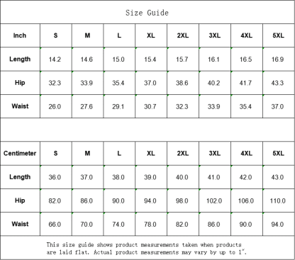 Size guide for 55 Boxer Shorts with detailed measurements for sizes small to 5XL for the perfect fit