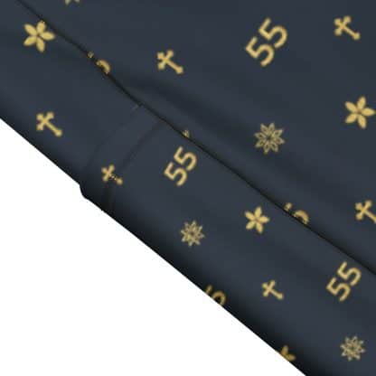 Close-up of the Louis 55 yoga pants design emphasizing the intricate details and vibrant colors