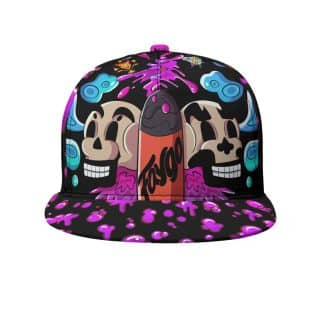 Front view of the Faygo Rain Hat featuring colorful drip pattern, flat brim, and adjustable strap.