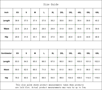 Size guide for Louis 55 yoga pants with detailed measurements from size extra small to 6XL for a comfortable fit