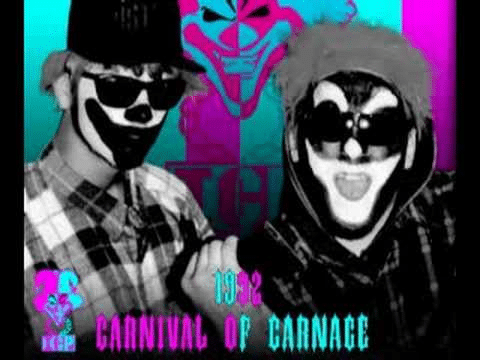 A Carnival of Carnage-era photo of Insane Clown Posse featuring their original grease paint design, showcasing their early iconic look from the debut album era.