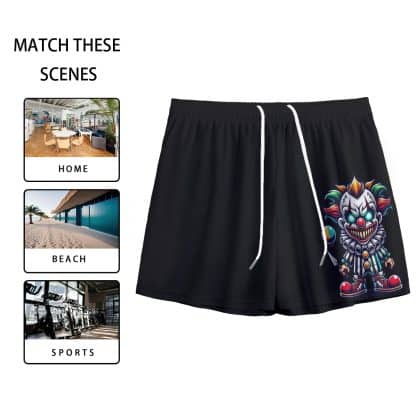 Little Evil Clowns Shorts – Comfortable Black Mesh Fabric for Everyday Wear