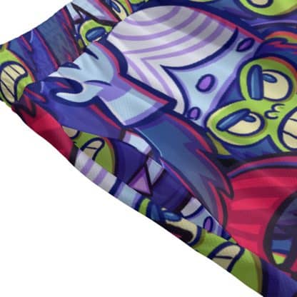 Close-Up of Insane Monkey Graphic on Full-Print Mesh Shorts