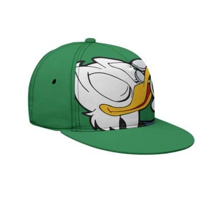 Green Flat Brim Hat with Vibrant Duck and Money Graphic for Urban Style