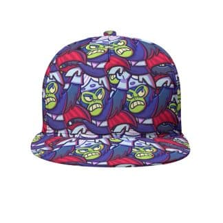 Close-Up of Insane Monkey Pattern on Flat Brim Hat for Streetwear Fashion