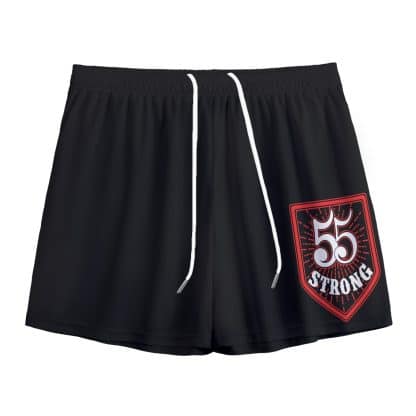 55 Strong Shield Black Mesh Shorts – Bold Streetwear with Shield Logo