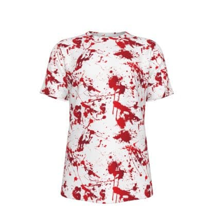 Close-Up of Blood Splatter Graphic on High-Quality Cotton T-Shirt