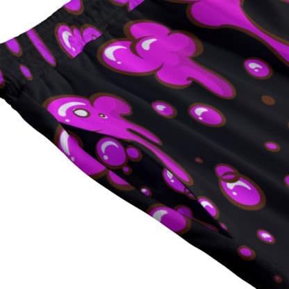 Detail View of Faygo Rain Design on Black Mesh Shorts for Festival Wear